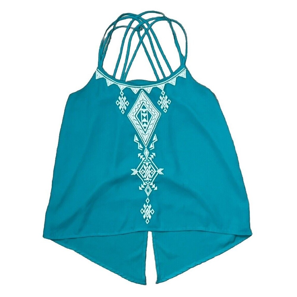 Takara Crop Top Sleeveless Halter Multi Way Embroidered Green Medium Hippie Boho